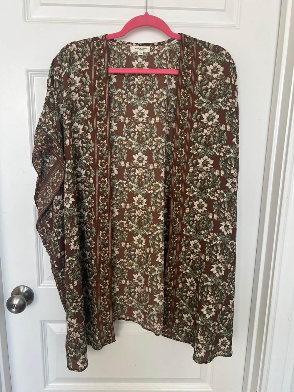 Max Studio Brown Floral Open-Front Kimono